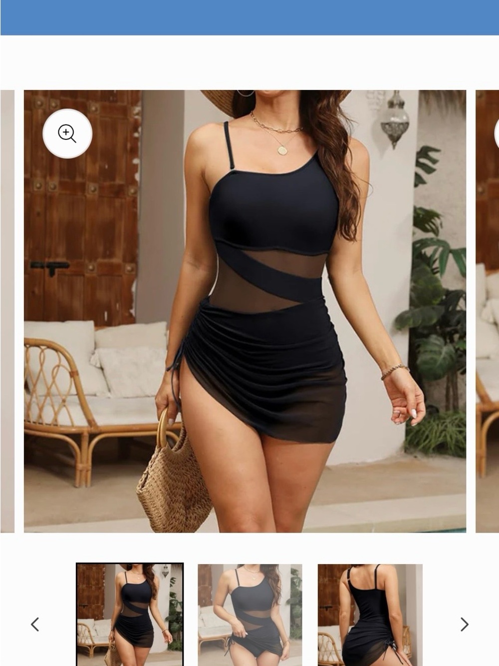 Black Mesh Cutout Ruched Mini Swimdress